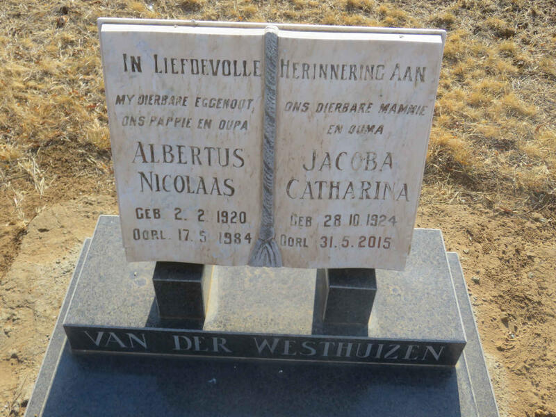 WESTHUIZEN Albertus Nicolaas, van der 1920-1984 & Jacoba Catharina 1924-2015
