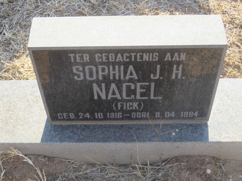 NAGEL Sophia J.H. nee FICK 1916-1984