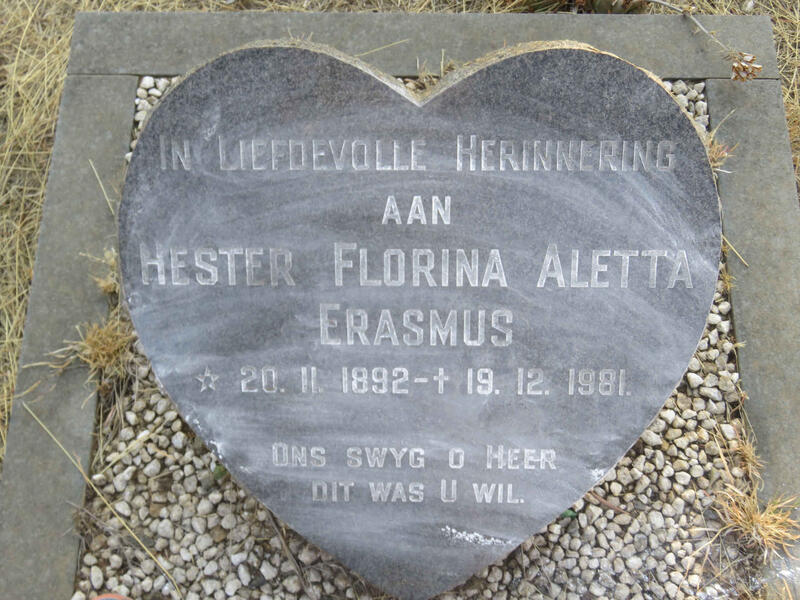 ERASMUS Hester Florina Aletta 1892-1981