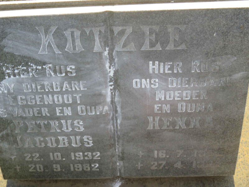 KOTZEE Petrus Jacobus 1932-1982 & Henna 1931-199?