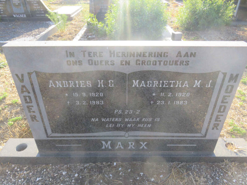 MARX Andries H.C. 1920-1983 & Magrietha M.J. 1920-1983