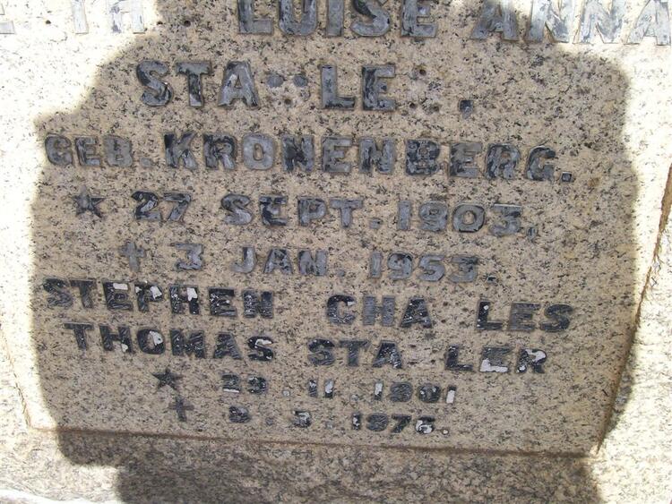 STADLER Stephen Charles Thomas 1901-1976 & Heath Luise Anna KRONENBERG 1903-1954
