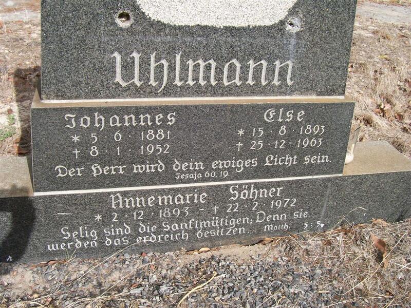 UHLMANN Johannes 1881-1952 & Else 1893-1963 :: SOHNER Annemarie 1893-1972
