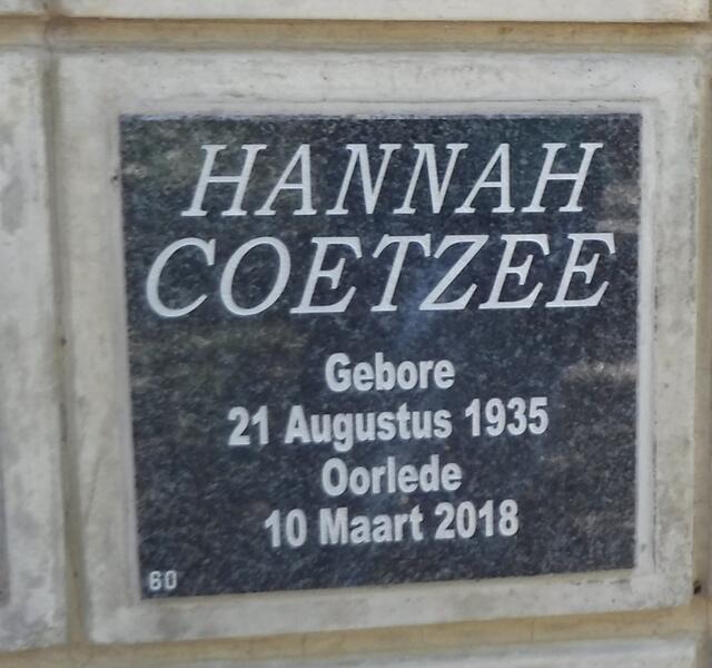 COETZEE Hannah 1935-2018