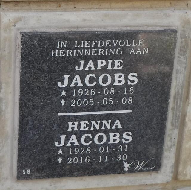 JACOBS Japie 1926-2005 & Henna 1928-2016