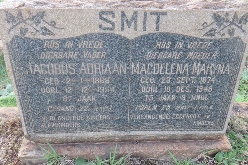 SMIT Jacobus Adriaan 1868-1954 & Magdalena Maryna 1874-1949