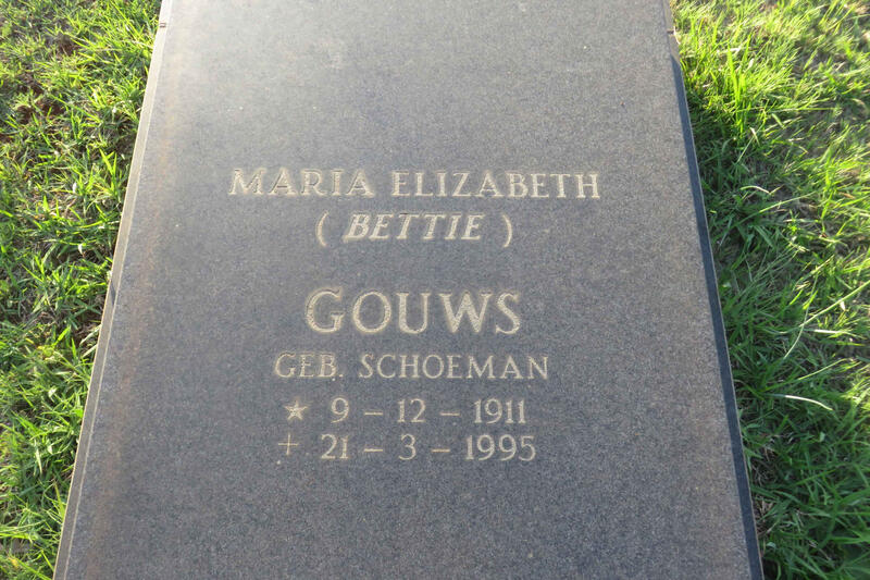 GOUWS Maria Elizabeth nee SCHOEMAN 1911-1995