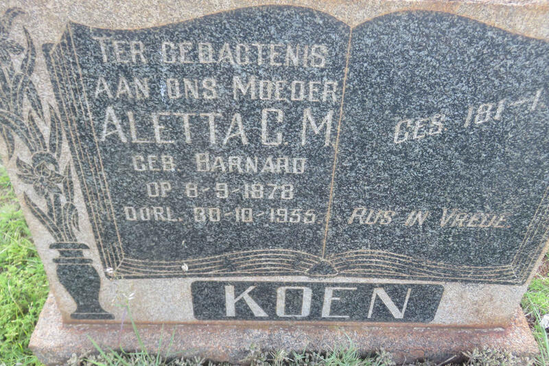 KOEN Aletta C.M. nee BARNARD 1878-1955
