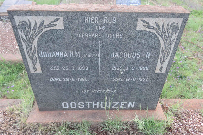 OOSTHUIZEN Jacobus N. 1890-1957 & Johanna H.M. JOOSTE 1893-1960