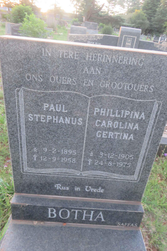 BOTHA Paul Stephanus 1895-1958 & Phillipina Carolina Gertina 1905-1975