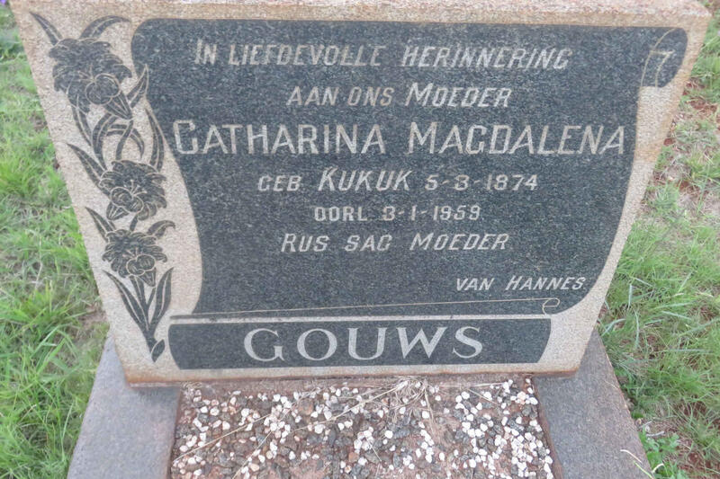 GOUWS Catharina Magdalena nee KUKUK 1874-1959