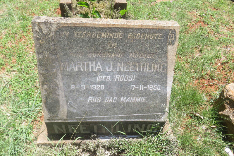 NEETHLING Martha J. nee ROOS 1920-1950