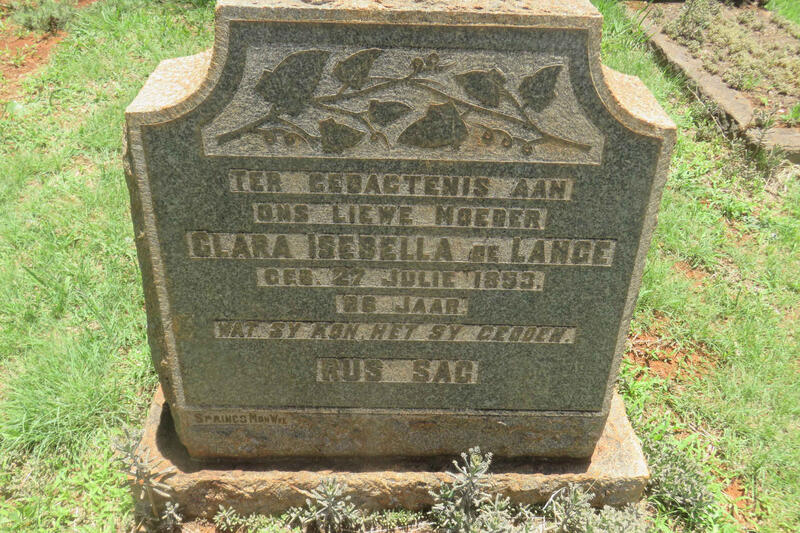 LANGE Clara Isebella, de 1853-