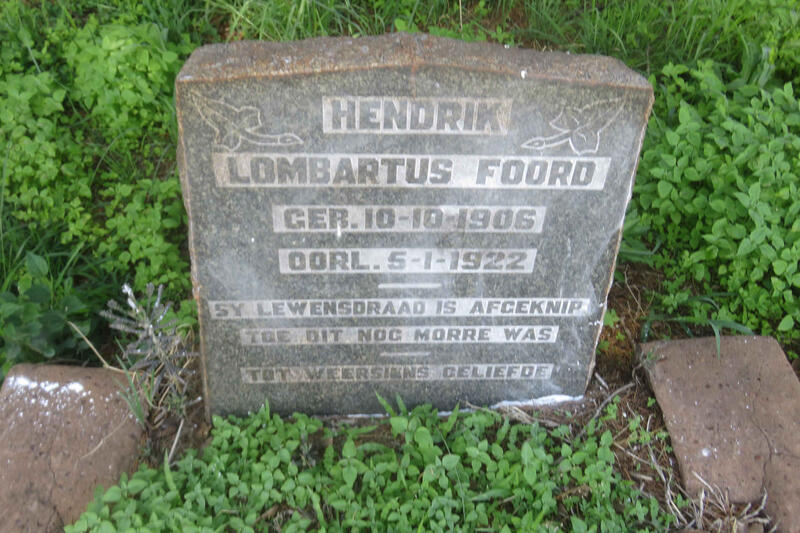FOORD Hendrik Lombartus 1906-1922