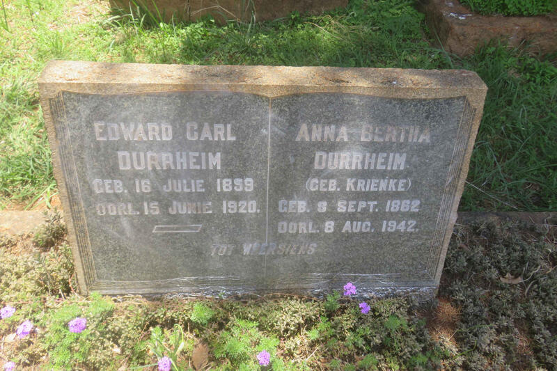 DURRHEIM Edward Carl 1859-1920 & Anna Bertha KRIENKE 1862-1942