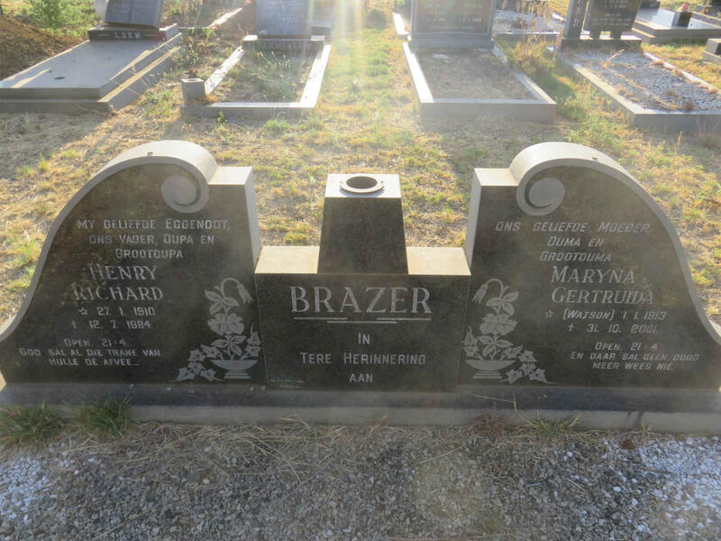 BRAZER Henry Richard 1910-1984 & Maryna Gertruida WATSON 1913-2001