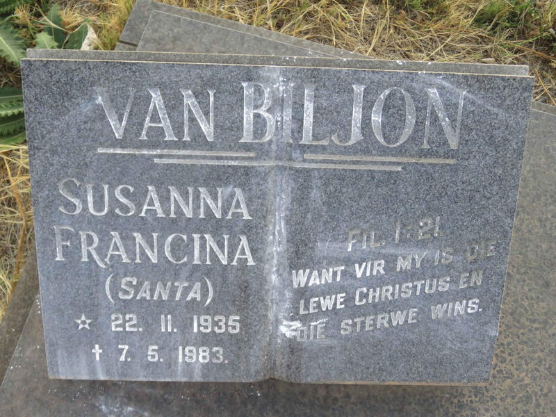 BILJON Susanna Francina, van 1935-1983