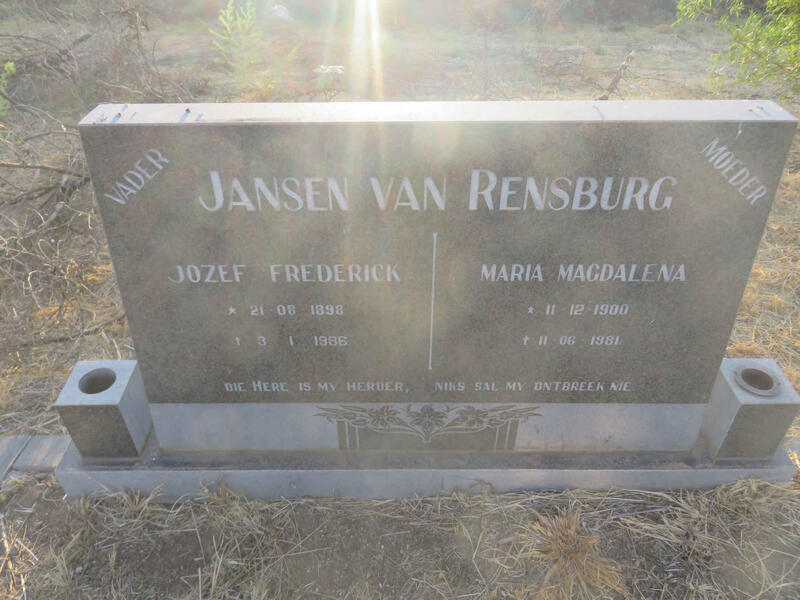 RENSBURG Jozef Frederick, Jansen van 1898-1986 & Maria Magdalena 1900-1981