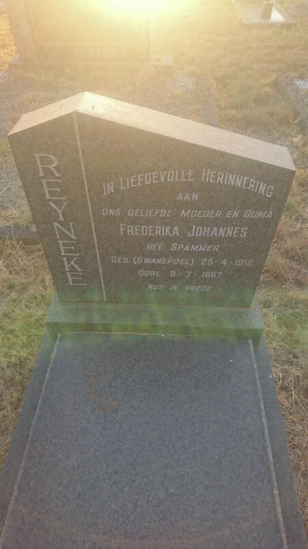 REYNEKE Frederika Johannes voorheen SPAMMER nee SWANEPOEL 1912-1967