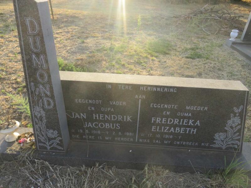 DUMOND Jan Hendrik Jacobus 1916-1981 & Fredrieka Elizabeth 1918-