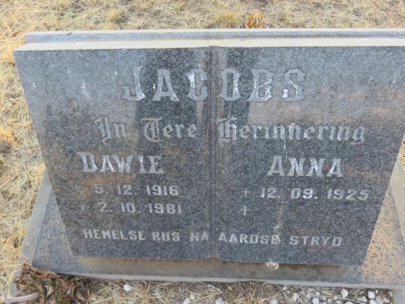 JACOBS Dawie 1916-1981 & Anna 1925-