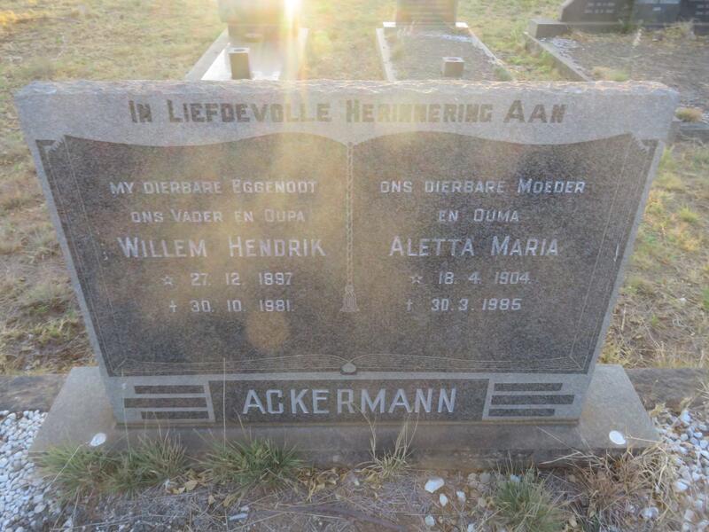 ACKERMANN Willem Hendrik 1897-1981 & Aletta Maria 1904-1985