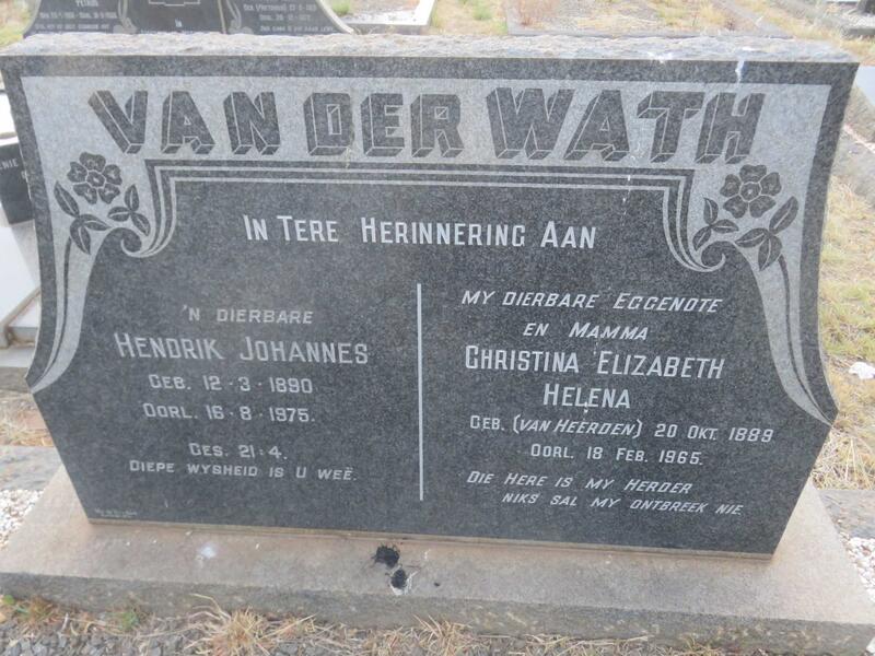 WATH Hendrik Johannes, van der 1890-1975 & Christina Elizabeth Helena VAN HEERDEN 1889-1965