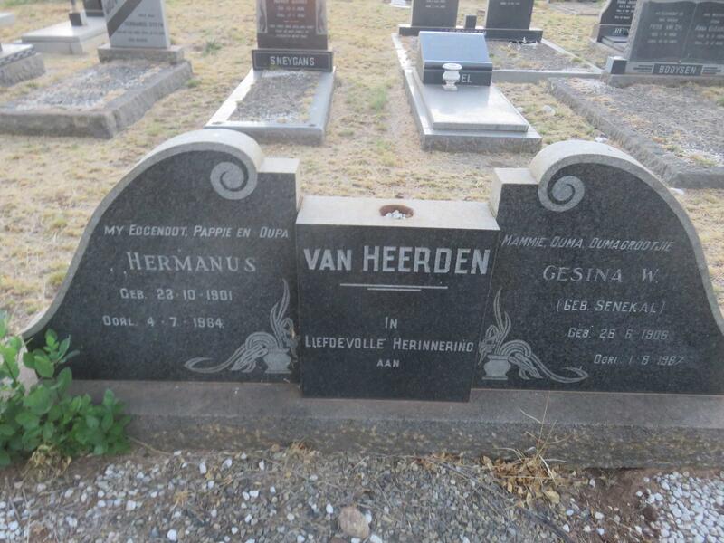 HEERDEN Hermanus, van 1901-1964 & Gesina W. SENEKAL 1906-1987