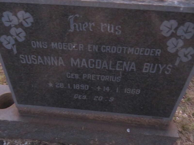 BUYS Susanna Magdalena nee PRETORIUS 1890-1968