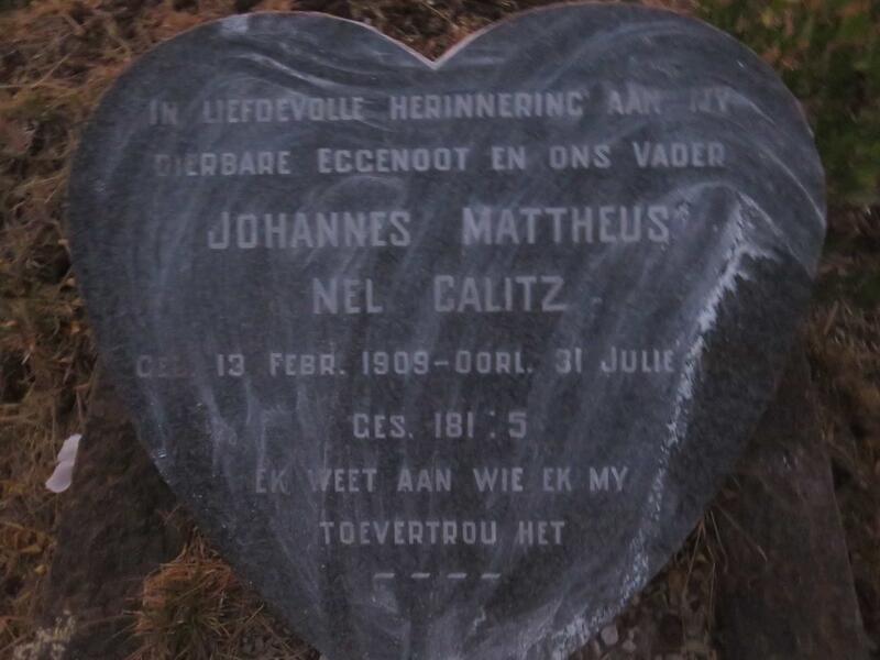 CALITZ Johannes Mattheus Nel 1909-