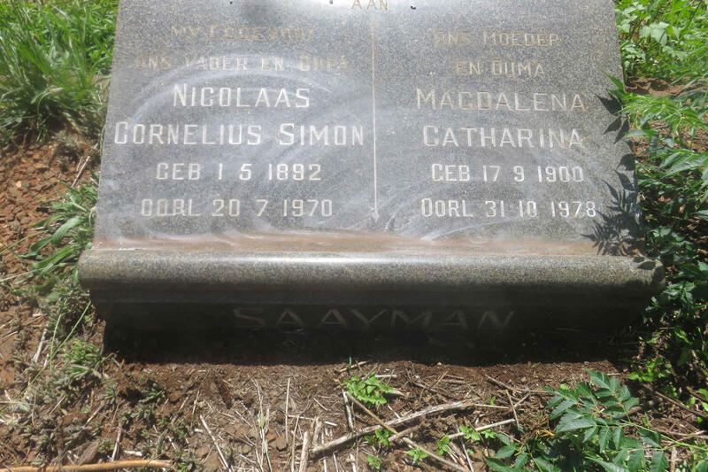 SAAYMAN Nicolaas Cornelius Simon 1892-1970 & Magdalena Catharina 1900-1978
