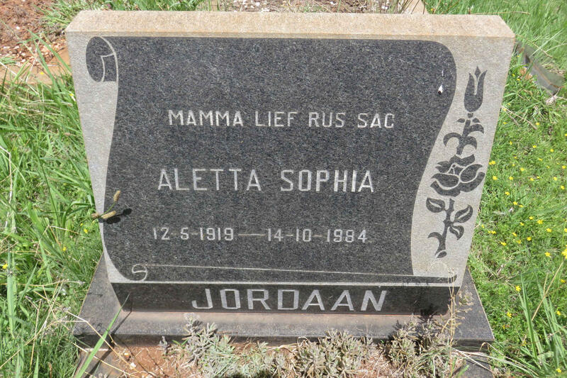 JORDAAN Aletta Sophia 1919-1984