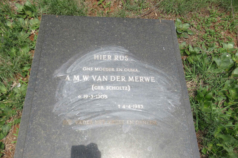 MERWE A.M.W., van der nee SCHOLTZ 1905-1983