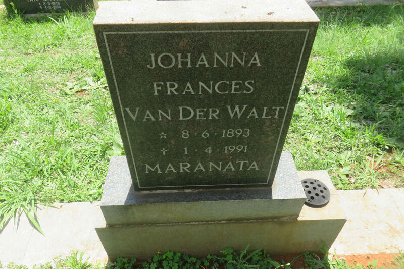 WALT Johanna Frances, van der 1893-1991