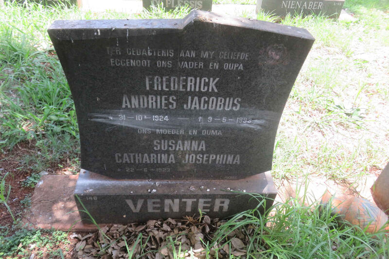 VENTER Frederick Andries Jacobus 1924-1993 & Susanna Catharina Josephina 1923-