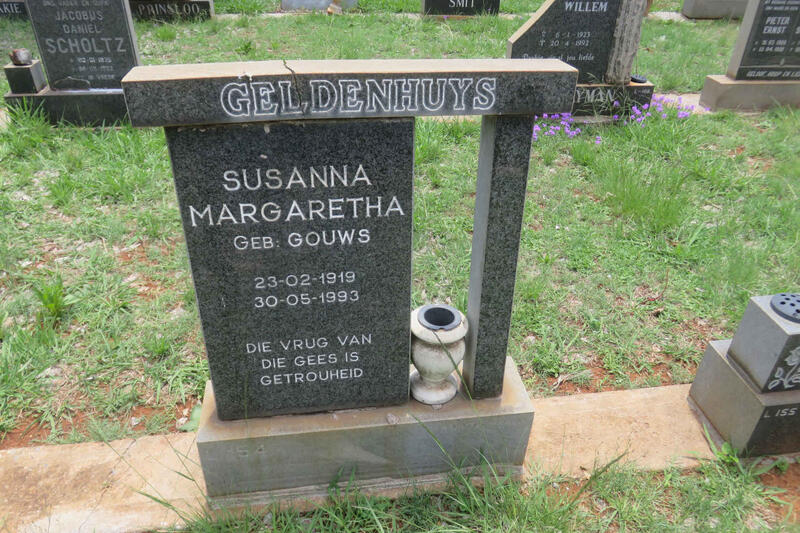 GELDENHUYS Susanna Margaretha nee GOUWS 1919-1993