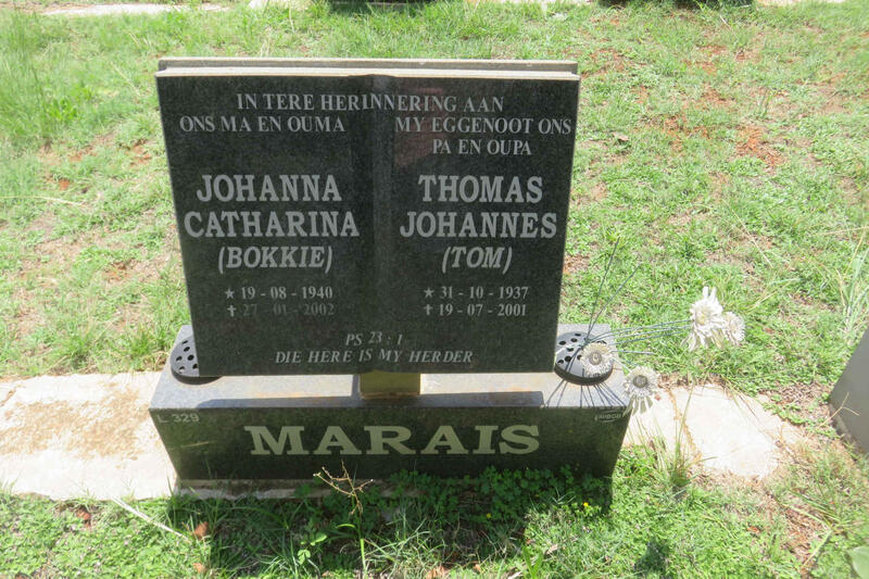 MARAIS Thomas Johannes 1937-2001 & Johanna Catharina 1940-2002