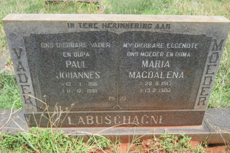 LABUSCHAGNE Paul Johannes 1916-1980 & Maria Magdalena 1917-1980