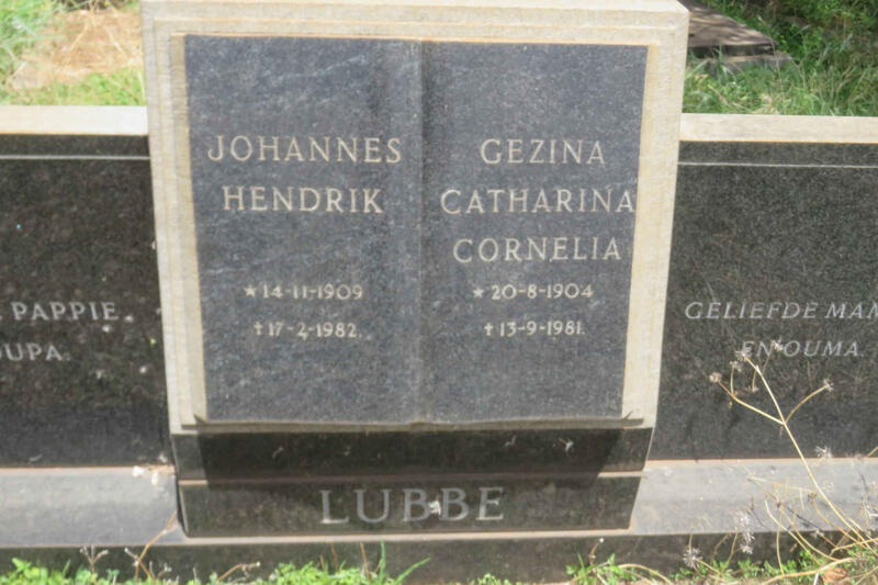 LUBBE Johannes Hendrik 1909-1982 & Gezina Catharina Cornelia 1904-1981