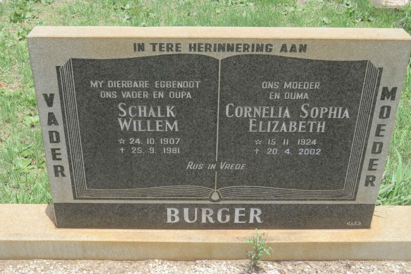 BURGER Schalk Willem 1907-1981 & Cornelia Sophia Elizabeth 1924-2002