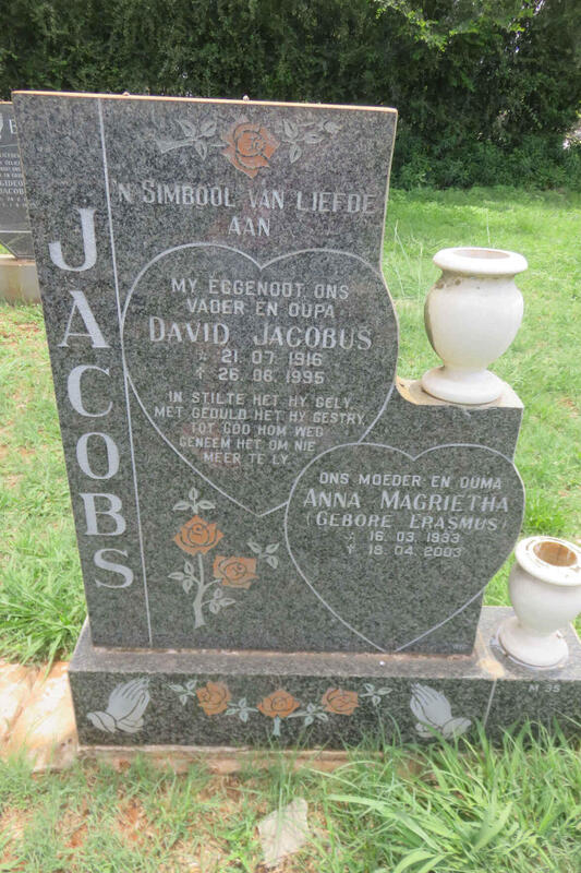 JACOBS David Jacobus 1916-1995 & Anna Magrietha ERASMUS 1933-2003