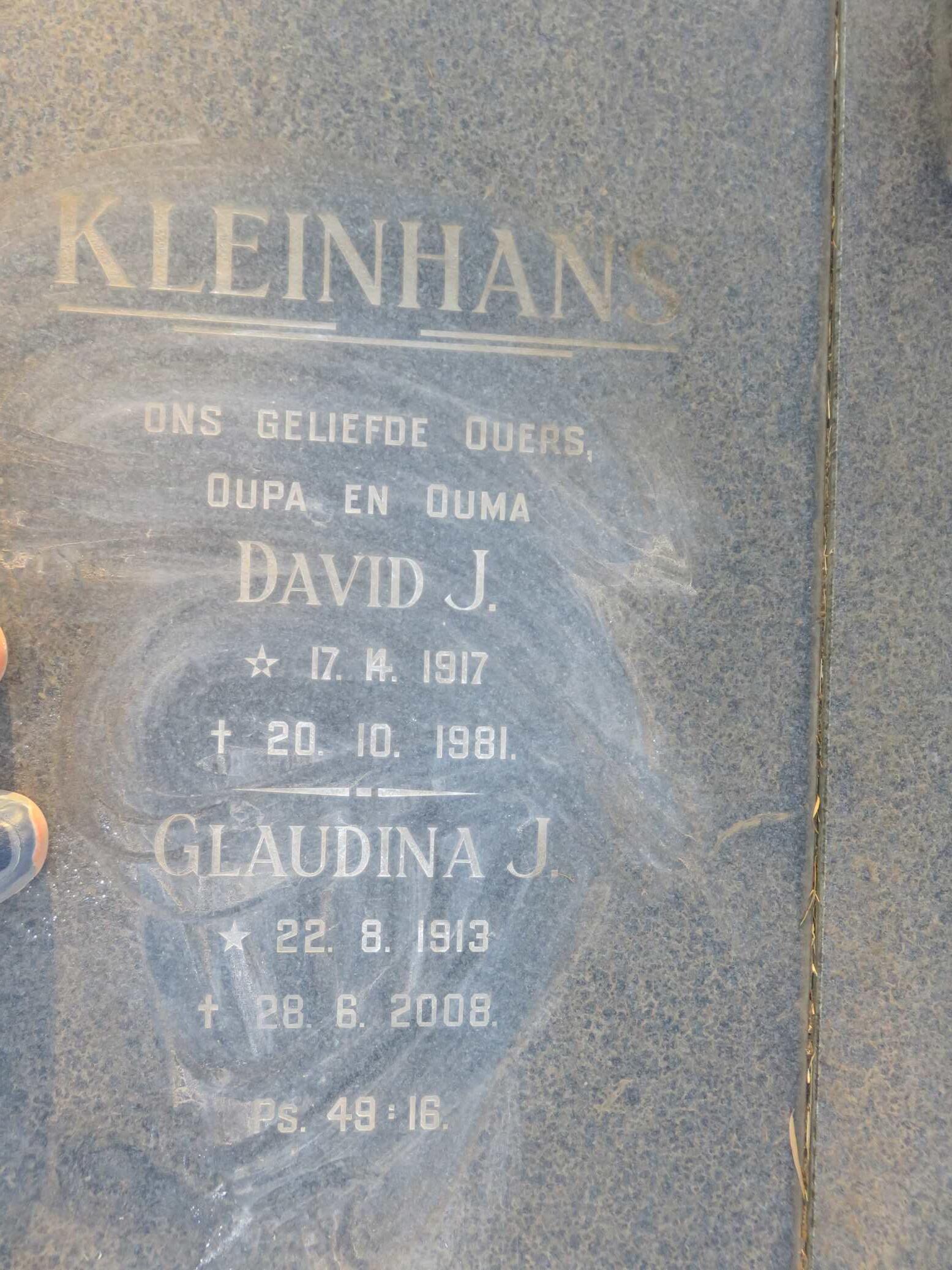 KLEINHANS David J. 1917-1981 & Glaudina J. 1913-2008