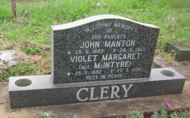CLERY John Manton 1882-1963 & Violet Margaret McINTYRE 1892-1990