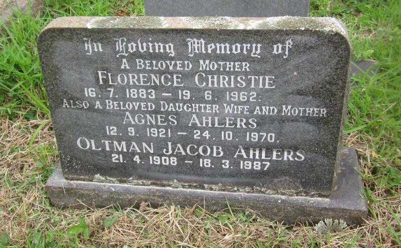 CHRISTIE Florence 1883-1962 :: AHLERS Agnes 1921-1970 :: AHLERS Oltman Jacob 1908-1987