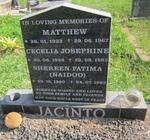 JACINTO Matthew 1923-1967 :: JACINTO Cecelia Josephine 1926-1983 :: JACINTO Shereen Fatima nee NAIDOO 1960-1999