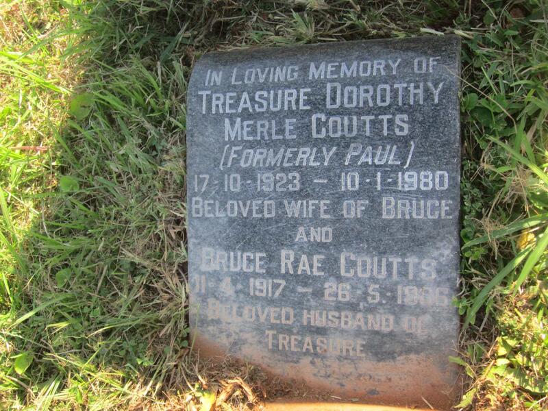 COUTTS Bruce Rae 1917-1986 & Treasure Dorothy Merle formerly PAUL 1923-1980