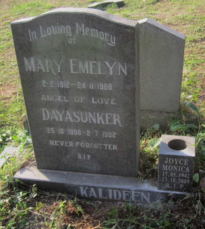 KALIDEEN Dayasunker 1908-1992 :: KALIDEEN Mary Emelyn 1912-1988 :: KALIDEEN Joyce Monica 1942-2009