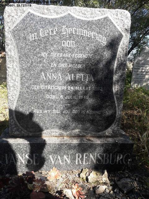 RENSBURG Anna Aletta, Janse van nee STREICHER 1892-1949