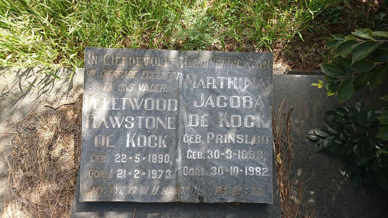 KOCK Fleetwood Rawstone, de 1890-1973 & Marthina Jacoba PRINSLOO 1898-1982