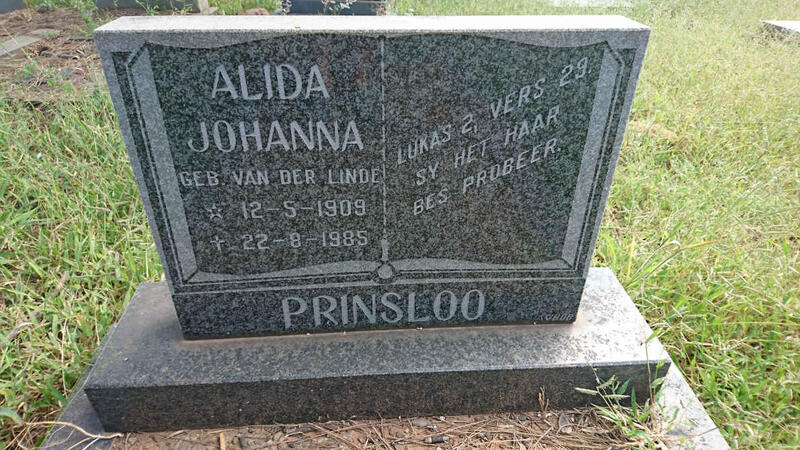 PRINSLOO Alida Johanna nee VAN DER LINDE 1909-1985